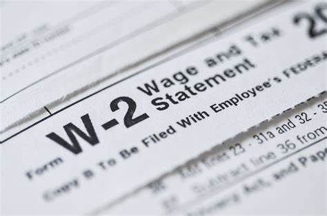 IRS Form W2 document filled out with employee tax details