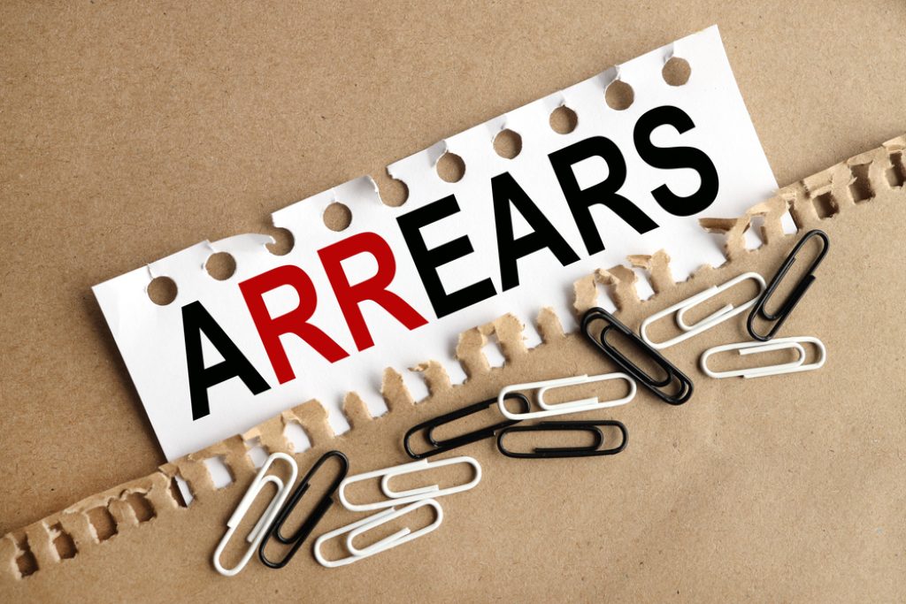 Example of arrears showing missed payment date on calendar